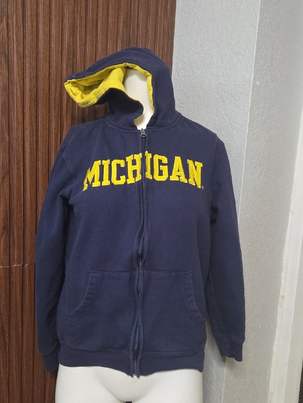adidas Navy Zip-Up Hoodie with Yellow Lettering and Lining [1889]